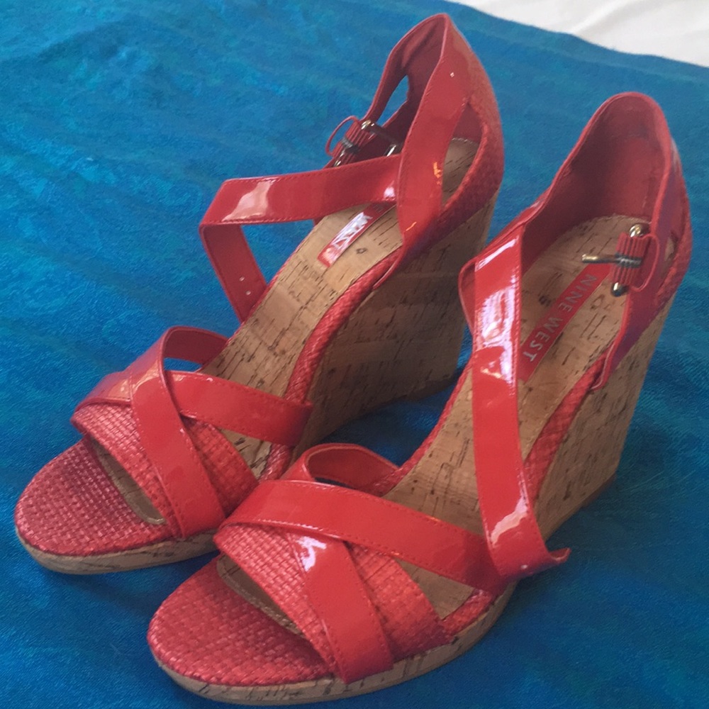 Nine West Red Wedge Sandals Size 7